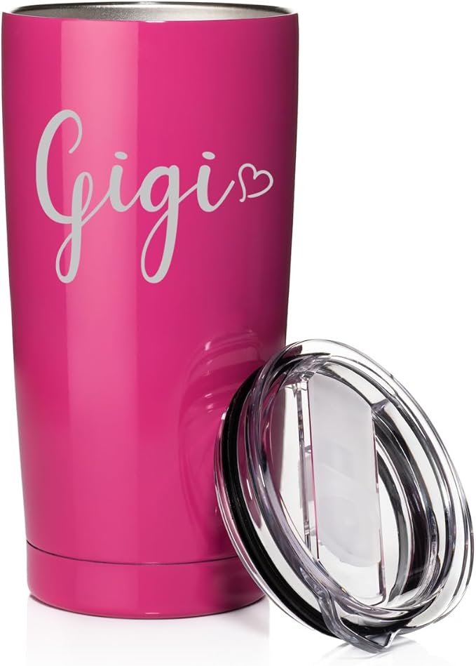 Smooth Body Tumbler Stainless Steel Vacuum Insulated Travel Mug Cup Gift Gigi With Heart (Hot Pink, 20 oz)