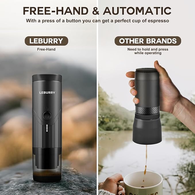 Portable Espresso Machine - Travel Espresso Maker for Both Coffee Ground & Capsules - Battery Powered Coffee Maker - Portable Coffee Maker for Travel, Camping, Home, Office, RV