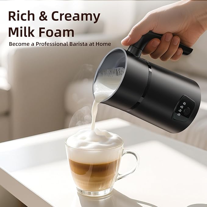 Milk Frother, 4-in-1 Electric Milk Steamer, Hot and Cold Foam Maker, 1 min Fast Frothing, 11.8 oz/350 ml Milk Warmer, Frother for Coffee Latte, Cappuccino, Temperature Control, Auto Shut-Off