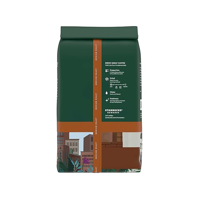 Starbucks Whole Coffee Beans, Medium Roast Hot or Iced Coffee, Pike Place Roast, Six 18 oz Bags