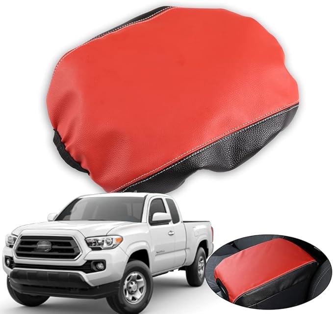 CHEAYAR Leather Car Auto Center Console Armrest Cushion for Toyota Tacoma Accessories 2016-2018 2019 2020 American Flag (Red and Black-Leather)