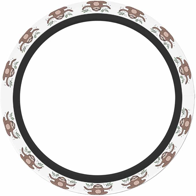 Sloth Elastic Steering Wheel Cover Cute and Green Leaves Steering Wheel Cover Anti Slip Protective Case Universal Stretch Steering Protector