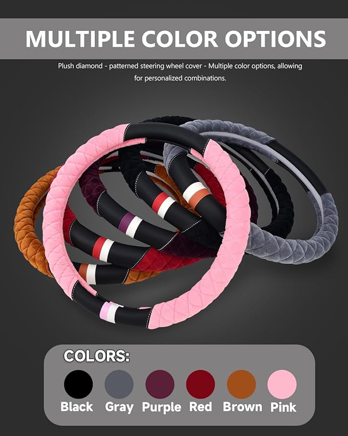Cxtiy Universal Car Steering Wheel Cover Fluffy Winter Plush Steering Wheel Cover (A-Pink)