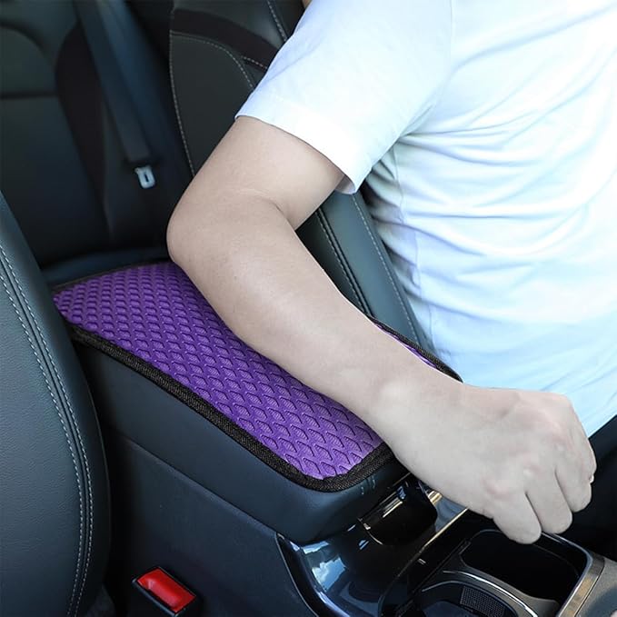 Car Center Console Cover, Anti-Slip Breathable All Seasons Automotive Mesh Armrest Box Pad Cover for Comfortable Support, Vehicle Interior Decor Universal for SUV, Truck, RV(Purple)