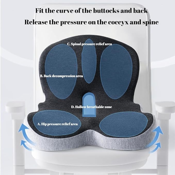 L-Shaped Memory Foam Seat Cushion with Lumbar Support-Ergonomic Car & Office Chair Cushion for Sciatica, Coccyx & Back Pain Relief Supports Hips & Back for Drivers & Long Sitting (Blue)