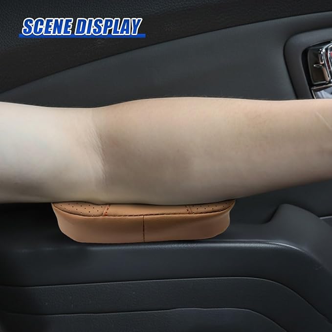 Car Knee Cushion, Leather Memory Foam Auto Center Console Arm Rest Pad, Soft Comfort Car Door Elbow Protective Cushion, Breathable Vehicle Interior Leg Support Pillow for Most Cars (Orange)