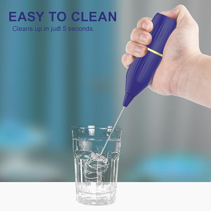 Milk Frother Handheld | Easy Clean, Detachable | Multi-Functional Drink Mixer for Coffee, Matcha, Eggs | Compact & Portable | Gift (Blue)