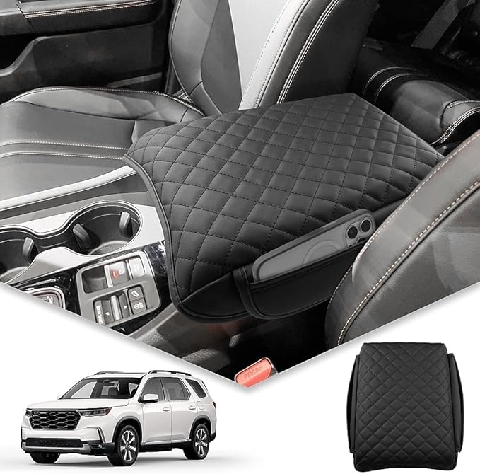 Armrest Cover for 2023-2026 Honda Pilot &2024-2026 Ridgeline &2024-2026 Honda Passport Accessories Center Console Cover Arm Rest Protector Middle Lid Pad Protector PU Leather, Anti-Scratch,Non-Slip