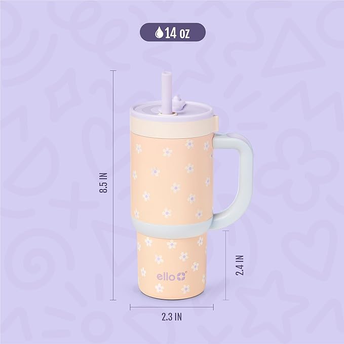 Ello Oasis 14oz Stainless Steel Tumbler - Orange Daisies