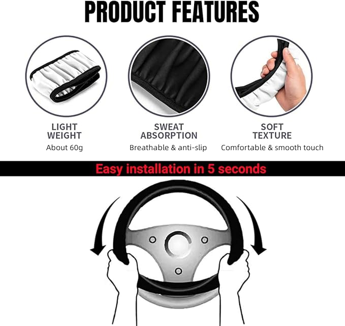 Leather Steering Wheel Cover Compatible with RLX/MDX/ZDX/TLX/TL/RDX A SPEC Universal Size(White) (A)