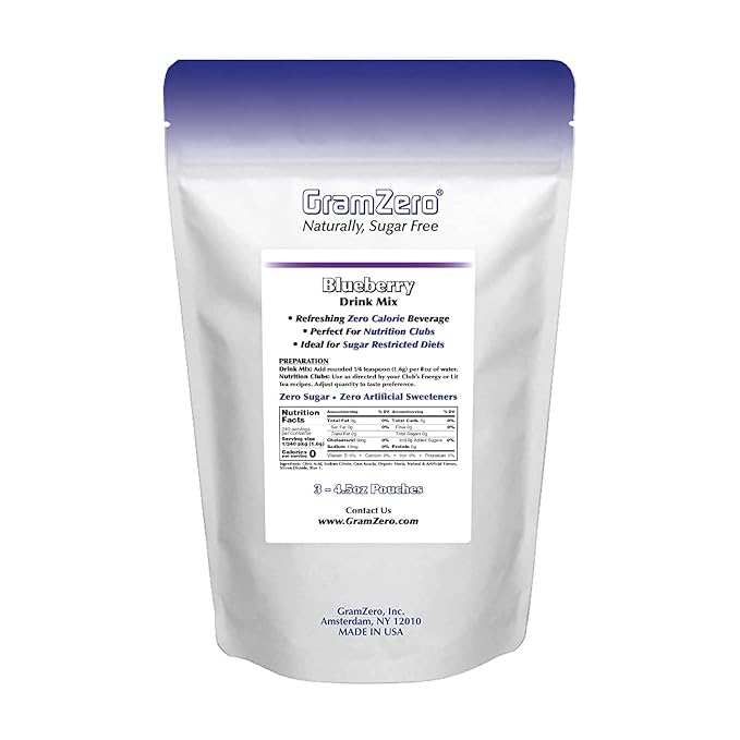 GramZero Blueberry Zero Calorie Sugar Free Drink Mix, Great For Nutrition Club Loaded Teas, Stevia Sweetened