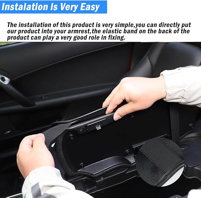 Car Arm Rest Cushion Pad Protector Compatible with Chevrolet Corvette C6 2005-2013 Car Center Armrest Cover,Leather Console lid Protector,Center Console Pad Anti-Scratch Accessories (Black)