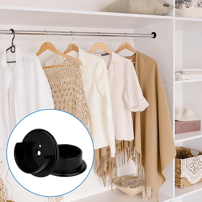 4pcs Closet Rod Holders, Plastic Closet Pole Sockets for 1-3/8" Rods Wardrobe Tube Support Bracket with Screws for Home Bathroom Curtain Clothing Store (Black)
