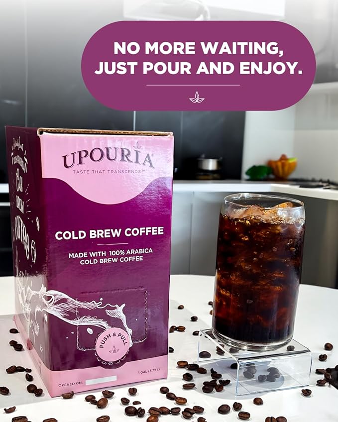 Upouria Cold Brew Coffee on Tap | Ready to Drink Cold Brewed Coffee | Drink Extracted from Premium Beans | 208mg Caffeine Content | Made from 100% Arabica Extract | Black & Bold | 128 fl oz