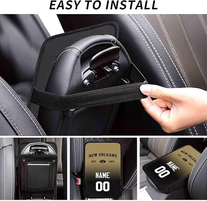 Custom Car Armrest Cover,Add Personalized Name and Number As Gifts for Loyal Football Fans,Auto Center Console Pad Car handrail Box Cushion,Fit for Most Car