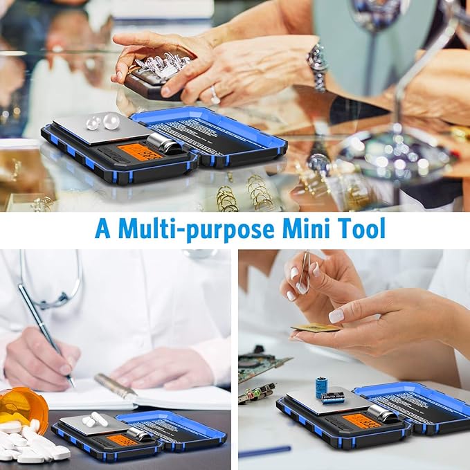 (Upgradaed) Digital Mini Scale, 200g /0.01g Pocket Scale, 50g Calibration Weight, Electronic Smart Scale, 6 Units, LCD Backlit Display, Tare, Auto Off, Stainless Steel (Battery Included)