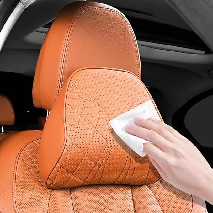for Chevy Silverado 2007 2008 2009 2010 2011 2012 2013 Leather Car Seat Headrest Lumbar Cushion, Lumbar Support Pillow for Car,for Driving Traveling Relieving Neck Fatigue,2-A Beige
