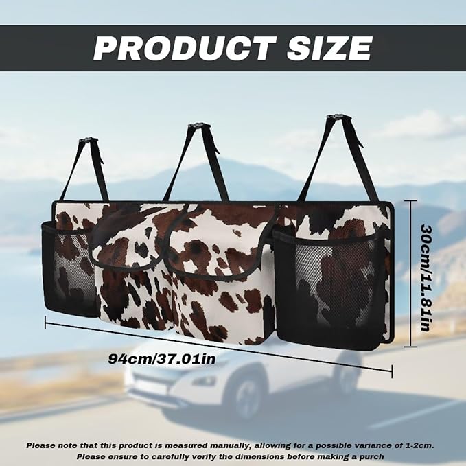 SEANATIVE Black Cow Print Car Trunk Organizer and Storage, Large Capacity Backseat Hanging Storage Car Accessories, Collapsible Backseat Car Organizer for SUV/MPV/Truck