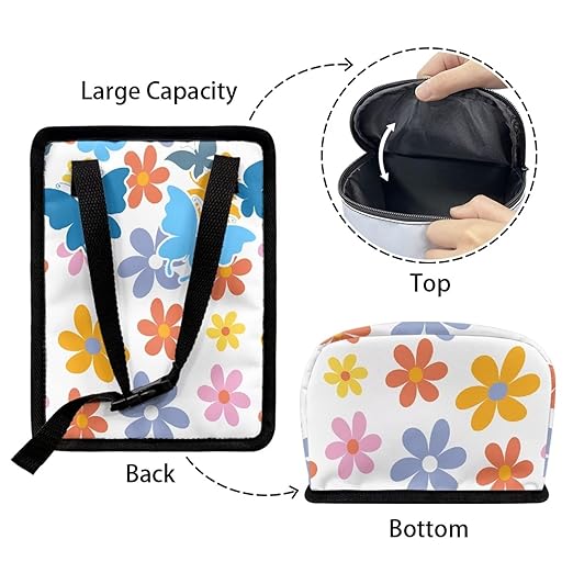 Cute Hippie Flower Car Trash Can Bin Hanging Waterproof Automotive Garbage Cans Large Capacity Waste Basket Automotive Interior Organizer Accessory for Women