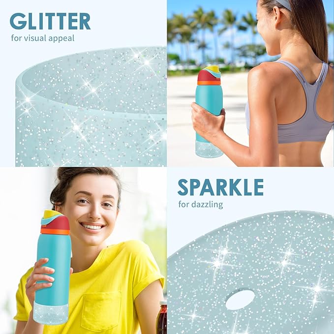 Protective Glitter Silicone Boot Compatible with Owala 24oz 32oz 40oz, Bling Cup Sleeve Bottom Bumper Cover Compatible with Owala FreeSip, Twist, or Flip Stainless Steel Water Bottles