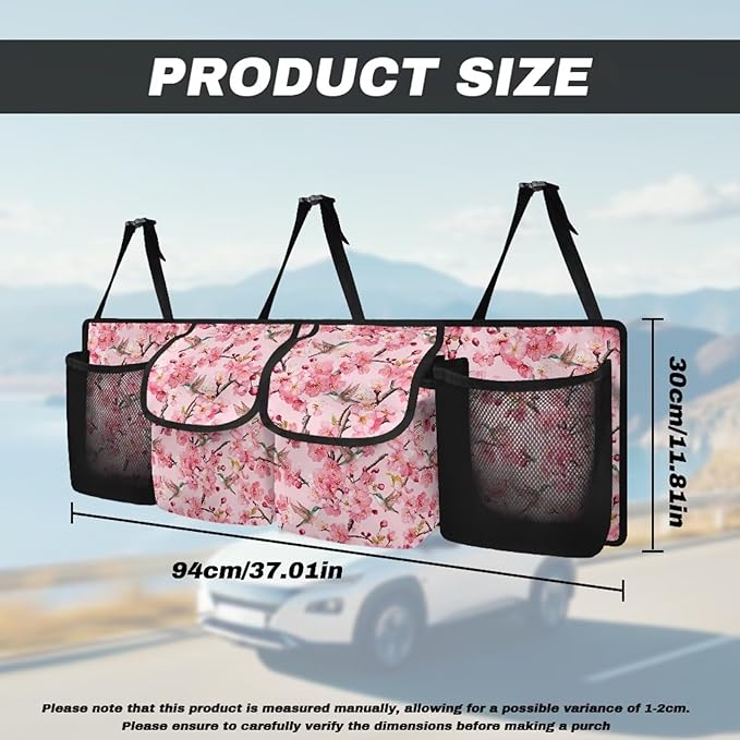 Cherry Blossom Car Trunk Organizer SUV Accessories, Hummingbird Car Organizer Decorations Adjustable Space-Saving Car Organization for SUV/MPV/Truck/Sedan, Your Trunk to Look Organized and Nice