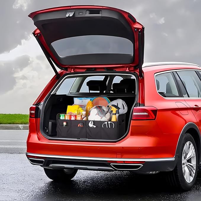 Trunk Organizer For Suv & Sedan,Car Organizers and Storage, Waterproof Collapsible & Adjustable Straps,35L Sturdy Car Organization for Car Accessories, Tools,Sundries,2 Compartment(Black)