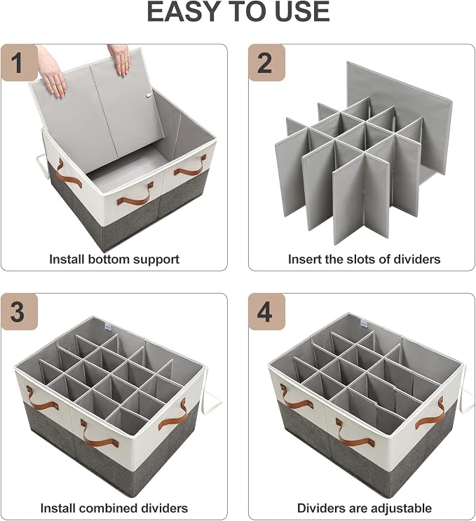 TOPIA HOME Shoe Organizer for Closet 2 Pack, Foldable Shoe Box with Adjustable Dividers and Clear Cover, Space Saving Shoe Storage Organizer Cabinet with Reinforced Handles, Fits 32 Pairs TP12WG