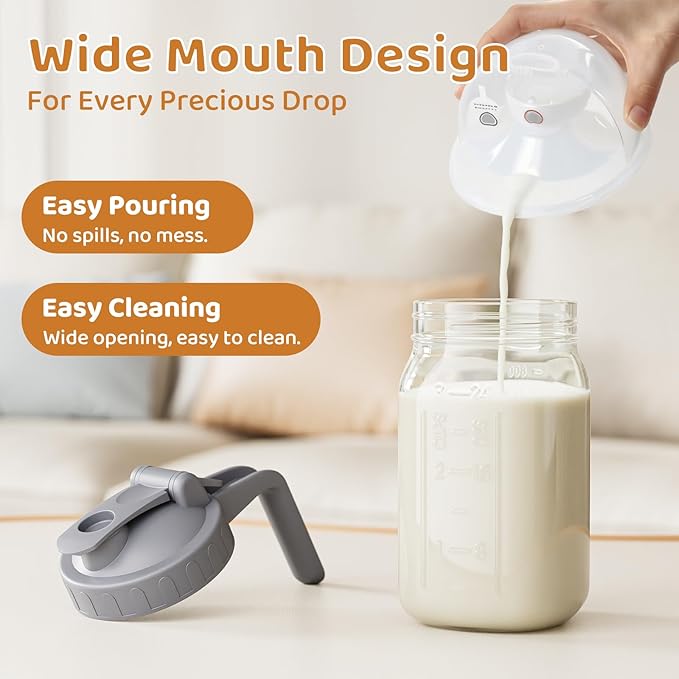 OneDream 2PACK Breast Milk Pitcher 32oz Glass Pitcher with Lid, Leakproof Drip-Free Spout, Breastmilk Storage Pitcher for Fridge