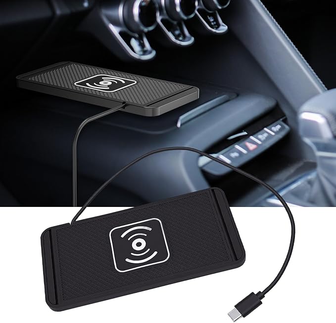 GOWENIC Wireless Car Charger, DIY 15W Fast Wireless Charging Pad USB C Non Slip Charging Mat for iOS 11 12 14 15 16 17, for for Note 10 Phone(30CM Cable)