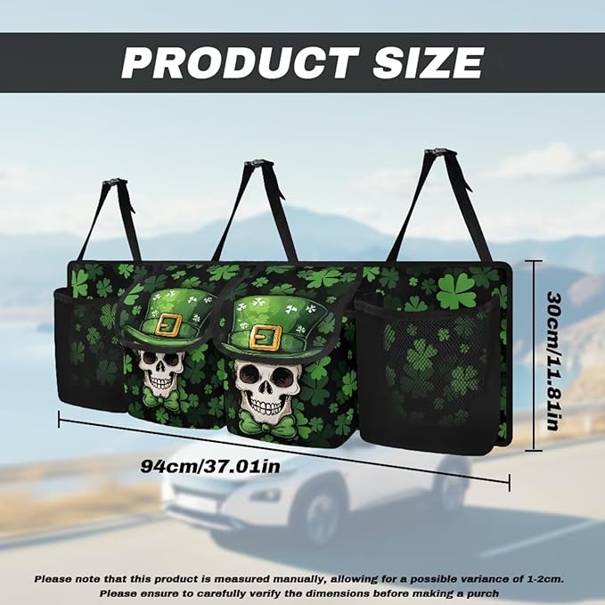 Trunk Organizer for Car, Skull Car Organization Accessories St Patrick's Day Decorations Green Leaf Car Trunk Organizer for Sedan,Truck,Van, Frees Trunk Floor, Sturdy Space Saving Expert