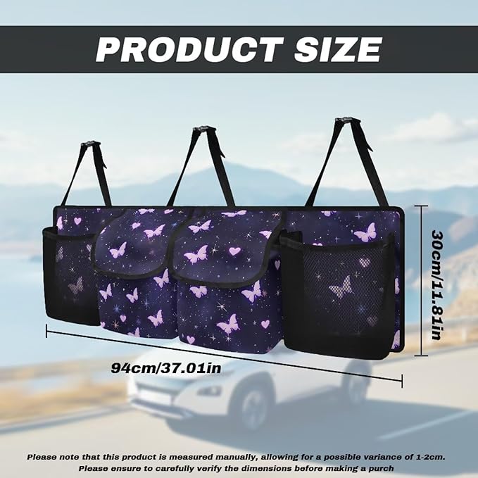 Car Trunk Organizer, Butterfly Hanging Seat Back Storage Organizer with Large Pockets, Space-Saving Backseat Car Organizer, Large Capacity Collapsible Bag
