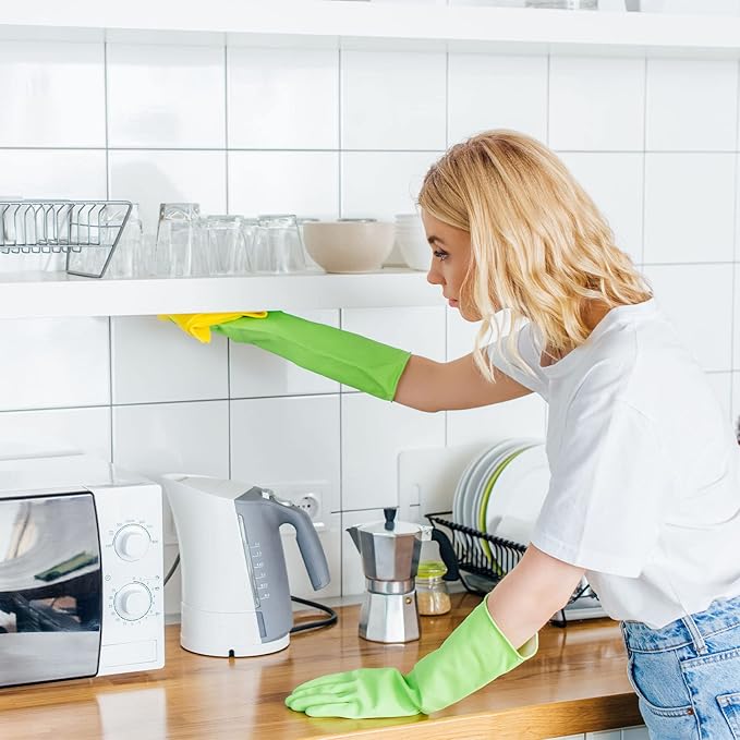 3 Pairs Rubber Cleaning Gloves Latex Free Dishwashing Gloves - 13" Reusable Nitrile Gloves Small, Green+Pink+Red