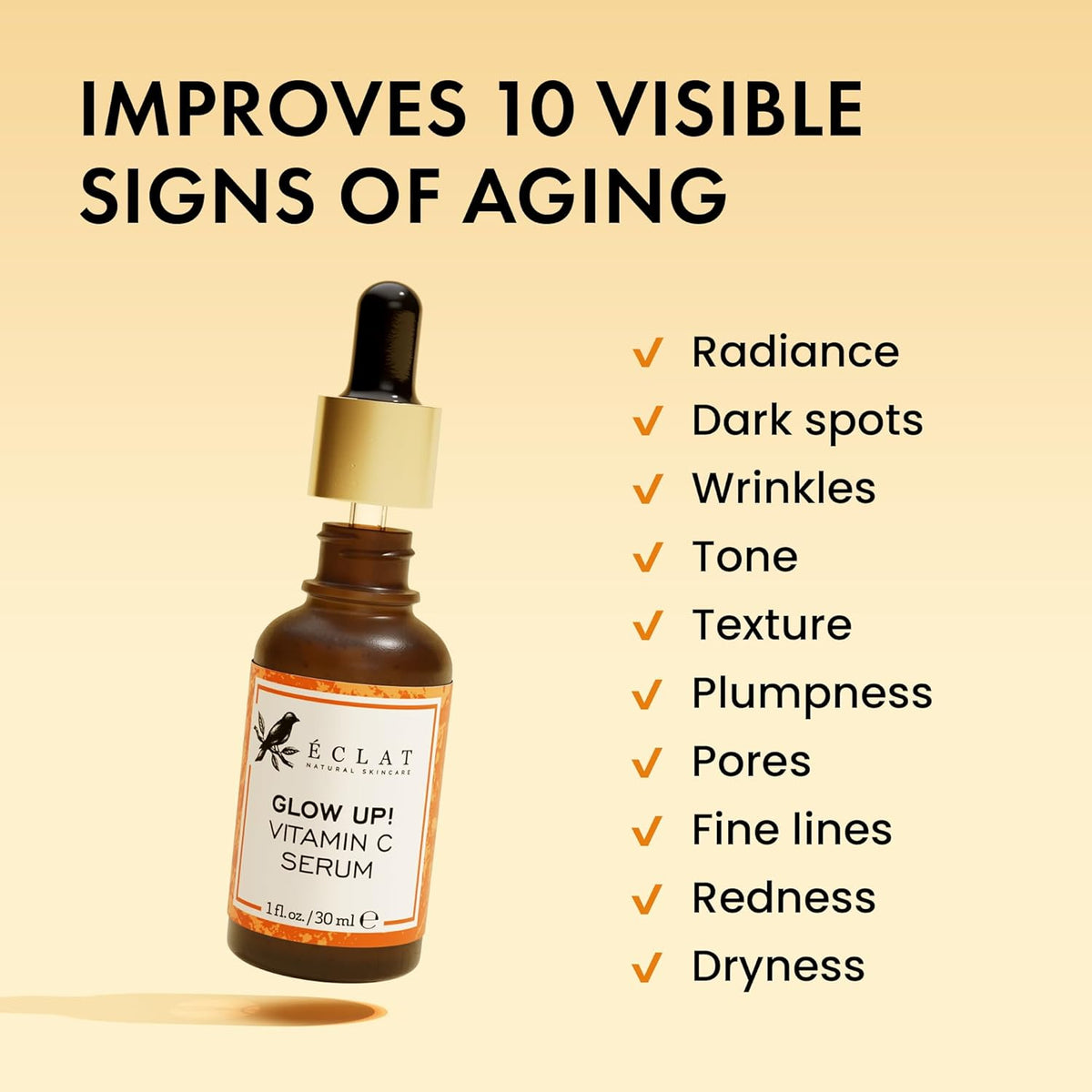 Eclat Skincare Vitamin C Serum - Skin Care for Dark Spots, Vitamin C Serum for Face with Hyaluronic Acid, Ferulic Acid, & Vit E - Anti Aging and Skin Brightening Vit C Formula for Face Care 1 Fl Oz