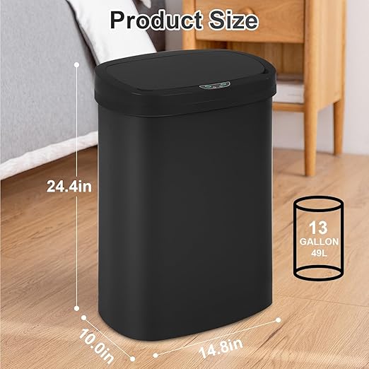 FDW Garbage Can 13 Gallon 50 Liter Kitchen Trash Can for Bathroom Bedroom Home Office Automatic Touch Free High-Capacity with Lid Waste Bin