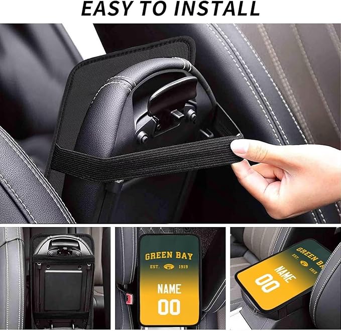 Custom Car Armrest Cover,Add Personalized Name and Number As Gifts for Loyal Football Fans,Auto Center Console Pad Car handrail Box Cushion,Fit for Most Car