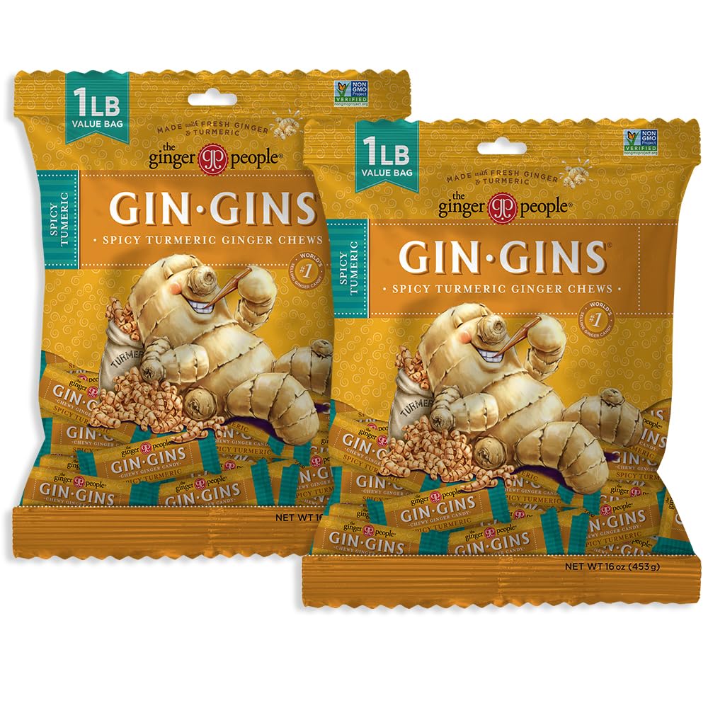 GIN GINS Mandarin Orange Ginger Chews – Natural Fresh Ginger Candy by The Ginger People – Individually Wrapped Healthy Candy – Mandarin Orange Flavor – Large 1 lb Bag (16oz) – Pack of 1