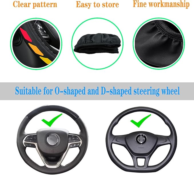 Tri-Color 3 Color Logo Steering Wheel Cover, Elastic Steering Wheel Cover Protector Anti-Slip Durable Universal 15 Inch Compatible with Toyota Vehicle Truck SUV. (Yellow Red A1)