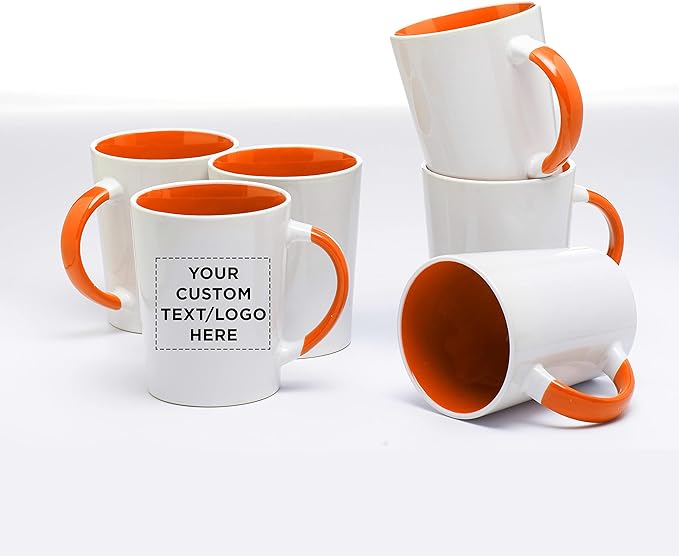 Custom Ceramic Latte Coffee Mugs by Albany 13 oz. Set of 10, Personalized Bulk Pack - Perfect for Coffee, Tea, Espresso, Hot Cocoa, Other Beverages - Orange