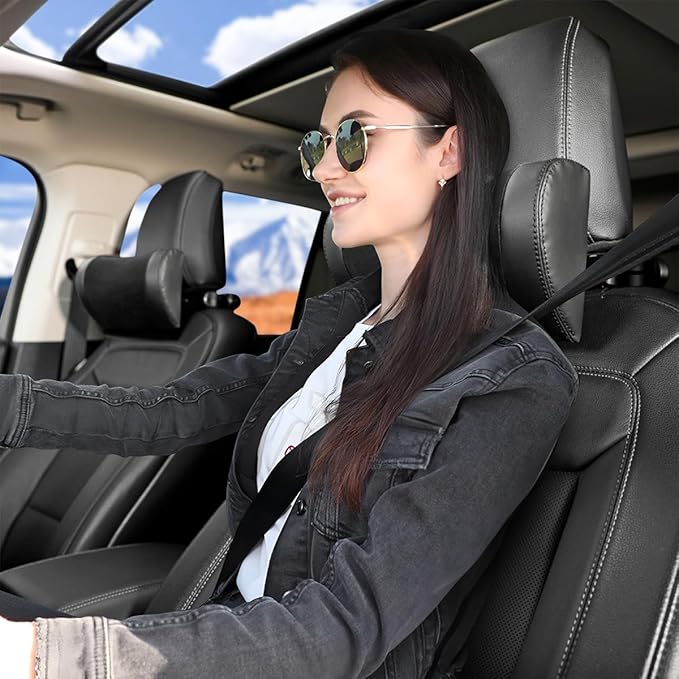 Mandark Car Neck Pillow, Memory Foam Vehicles Adjustable Support Headrest Pillow with Hook & Tablet Phone Holder Mount, Multifunctional Auto Interior Accessories, Universal for SUV RV Truck (Black)