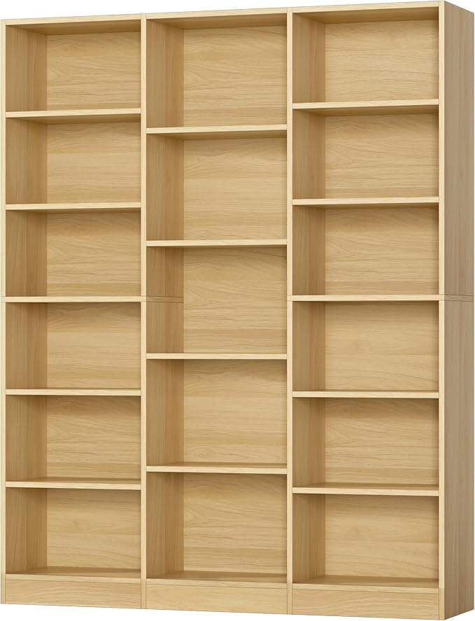 FACBOTALL Triple Wide Bookshelf, 6 Tier Large Bookshelf, Bookcase with 17 Open Display Shelves, 74'' Tall Bookcases and Bookshelves for Living Room, Home Office, Library, Natural