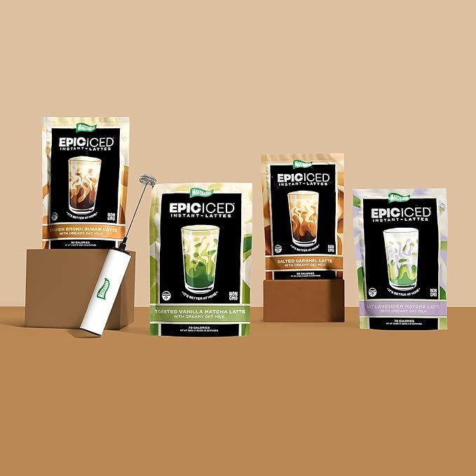 Matchabar Epic Iced Instant Latte Powder | Salted Caramel Espresso w/Oat Milk Base | Low Sugar, Non-Diary & Vegan Instant Iced Coffee Powder | Barista-Quality Creamy Latte Mix | 10 Servings
