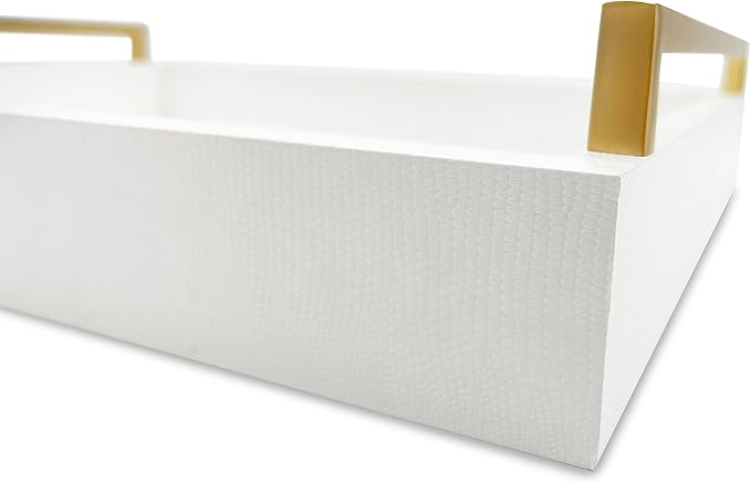 Faux Leather Rectangular Tray, Snow White, 15"W x 11"L x 2"H