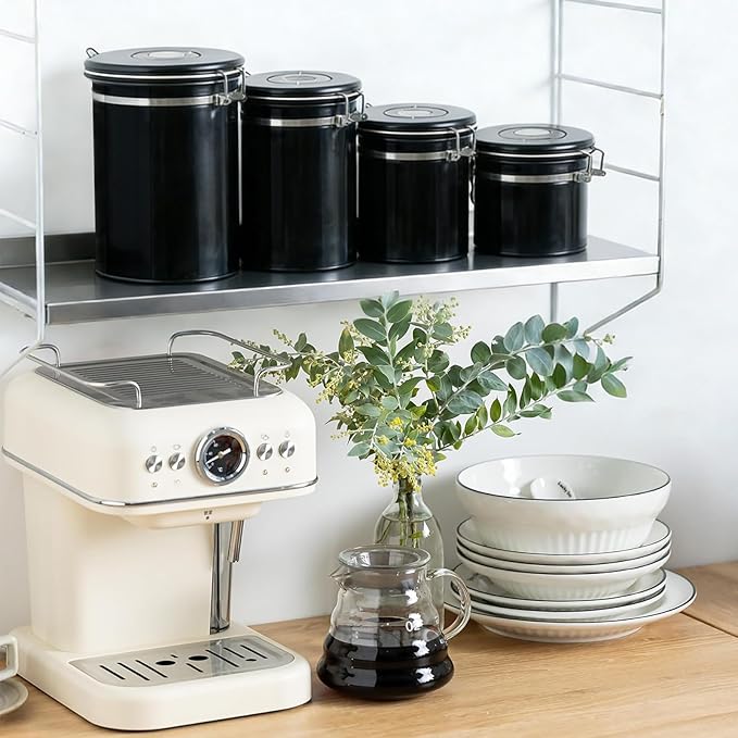 2.8L Airtight Vacuum Coffee Canister, Stainless Steel Storage Container for Coffee Beans and Grounds with Scoop.Suitable for coffee powder, coffee beans, rice, tea leaves, sugar, flour, and grains