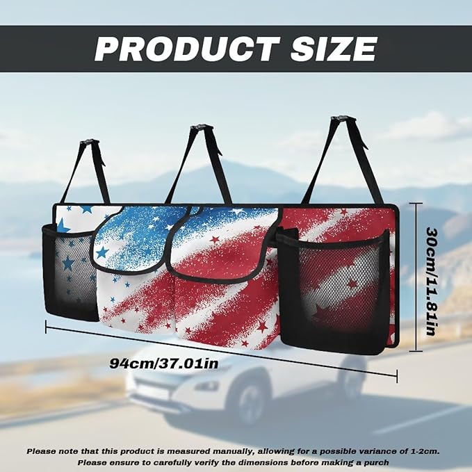 Car Trunk Organizer,Large Backseat Trunk Organizer,Collapsible Car Storage Bag,Auto Backseat Storage Bag Decoration for SUV/MPV/Truck,American Flag Star Stripes Patriotic