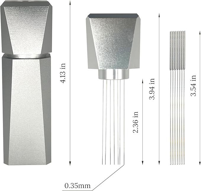 WDT Espresso Distribution Tool, Espresso WDT Tools for Barista,Aluminum Coffee Stirrer with Stand, 7x 0.35mm Replaceable Needles, Fits 51mm&53mm&54mm&58mm Portafilter (Silver)