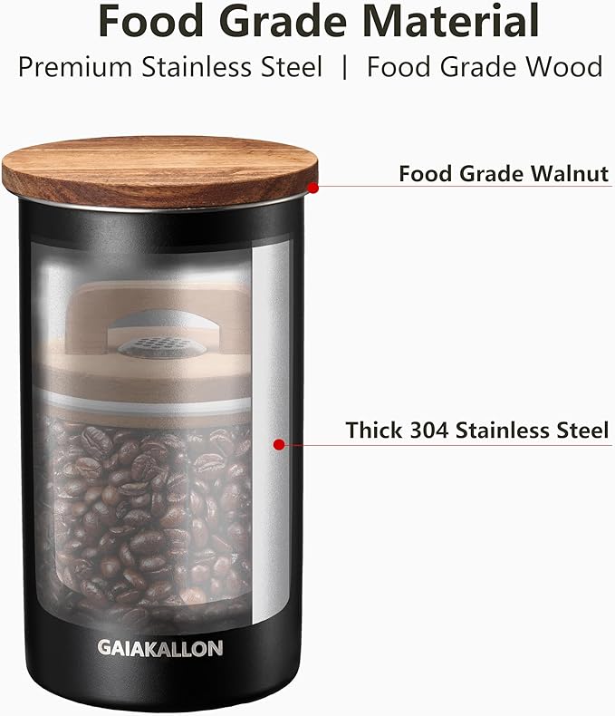 Vacuum Coffee Canister, Stainless Steel Airtight Coffee Storage Container, Coffee Container for 12oz Coffee Beans, Coffee Beans Storage, 33 fl.oz