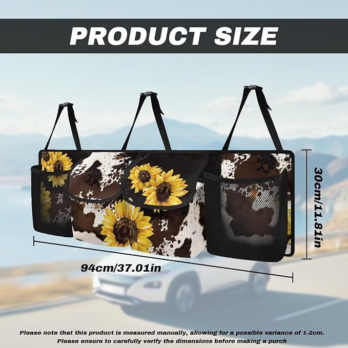 SEANATIVE Sunflowers Cow Car Backseat Trunk Organizer Auto Hanging Seat Back Storage Multipurpose Cargo Accessory - Space Saving Facilitator for SUV, Crossover, Minivan