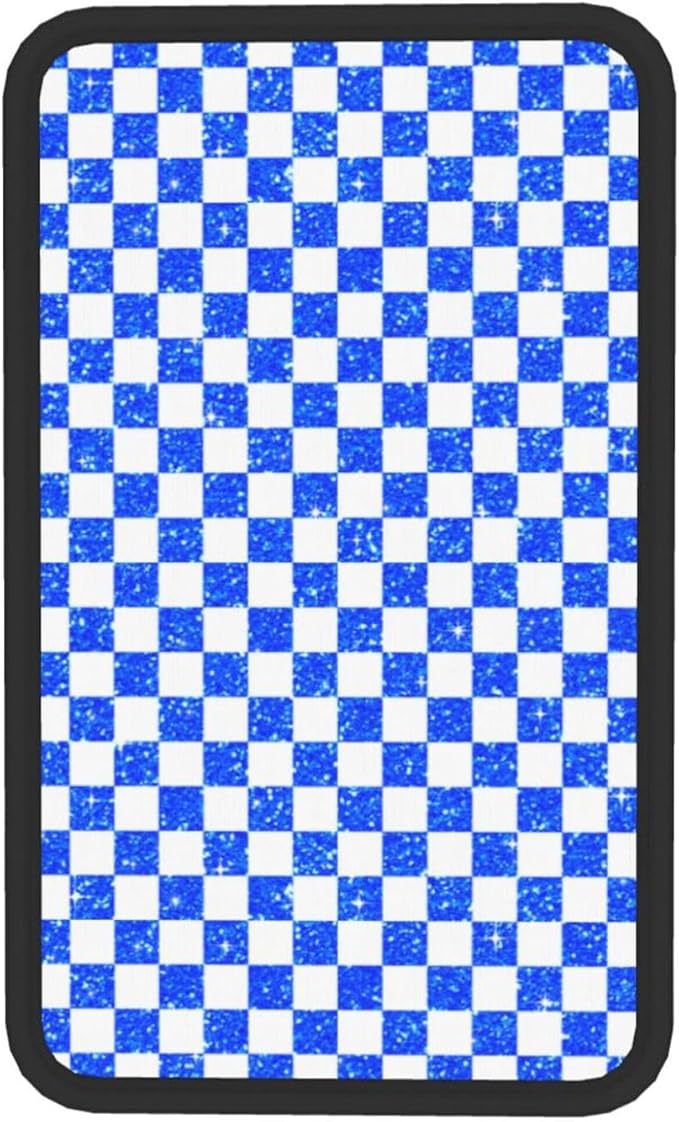 Glitter Blue White Checkered Chessboard Flag (2) Car Armrest Pad Cute Cars Center Console Cover Auto Handrail Box Cushion Armrests Cover