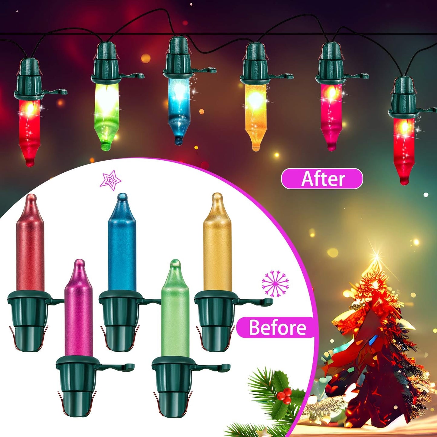 Mudder Christmas Tree Replacement Light Bulbs 60 Count Mini Incandescent Green Base with Pastel Color