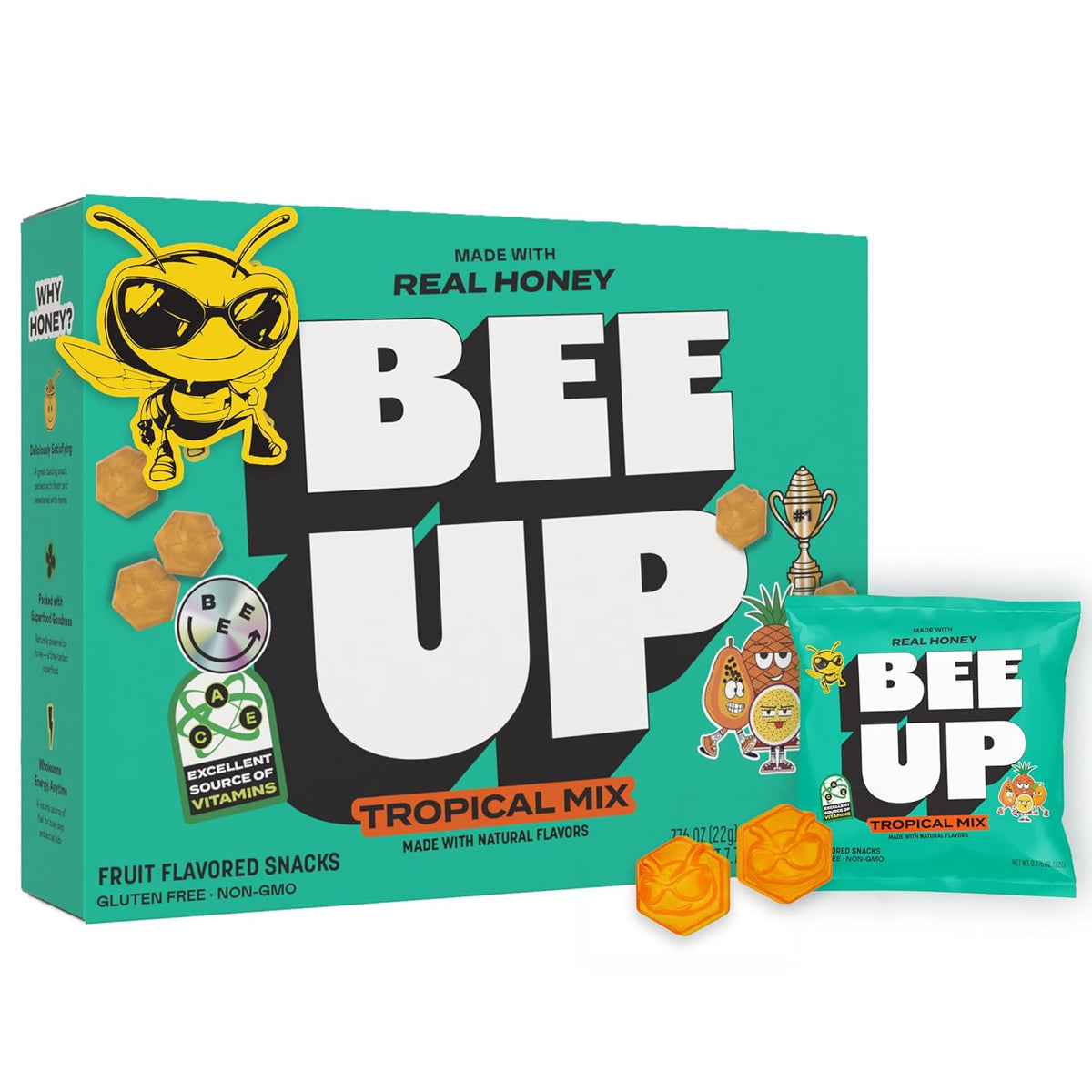 BEEUP Honey Fruit Snacks – With a Teaspoon of Honey in Every Pouch – Dye Free, No Corn Syrup – Individually Wrapped Fruit Snack Packs for School, Sports, Soccer – Pink Lemonade (Pack of 10)